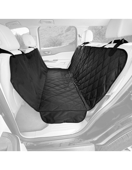 Dog Seat Cover with Hammock for Fold Down Rear Bench Seat 60/40 Split and Middle Seat Belt Capable - Heavy Duty - Black Regular - for Cars, SUVs, and Small Trucks - USA Based Company