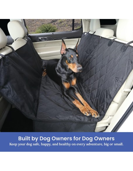 Dog Seat Cover with Hammock for Fold Down Rear Bench Seat 60/40 Split and Middle Seat Belt Capable - Heavy Duty - Black Regular - for Cars, SUVs, and Small Trucks - USA Based Company