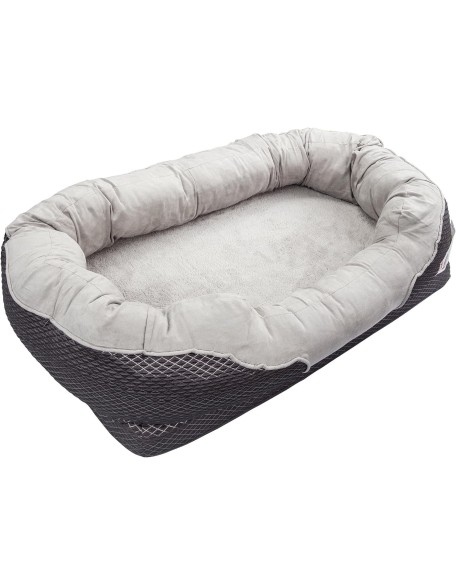 Snuggly Sleeper Large Gray Diamond Orthopedic Dog Bed with Solid Orthopedic Foam, Soft Cotton Bolster, and Ultra Soft Plush Sleeping Space - 40 x 30 Inches