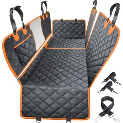 6 in 1 Convertible Dog Car Seat Cover for Back Seat 60/40 Split Dog Seat Cover 100% Waterproof Dog Hammock for Car Nonslip Pet Seat Cover with Mesh Window & Pocket for Cars Trucks and SUVs