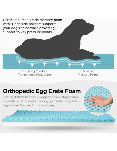 Orthopedic Dog Bed for Large Dogs, Memory Foam Dog Sofa with Waterproof & Washable Cover, Cooling Energy Gel. Couch, Pain Relief Soft Couch Pet Bed (46x38x12 inch, Grey)