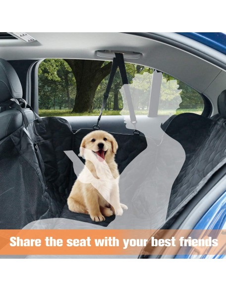 Dog Car Seat Cover with Mesh Window, 100% Waterproof Dog Seat Cover for Back Seat, Scratchproof Dog Hammock for Cars, Trucks, SUVs, Jeeps, Black