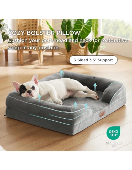 Orthopedic Dog Bed for Medium Dogs - Waterproof Dog Sofa Beds Medium, Supportive Foam Pet Couch Bed with Removable Washable Cover, Waterproof Lining and Nonskid Bottom, Grey