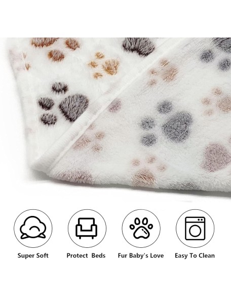 1 Pack 3 Puppy Dog Blankets Super Soft Warm Sleep Mat Fluffy Premium Fleece Pet Blanket Flannel Throw for Dog Puppy Cat - White Paw Print Large(40"x30")