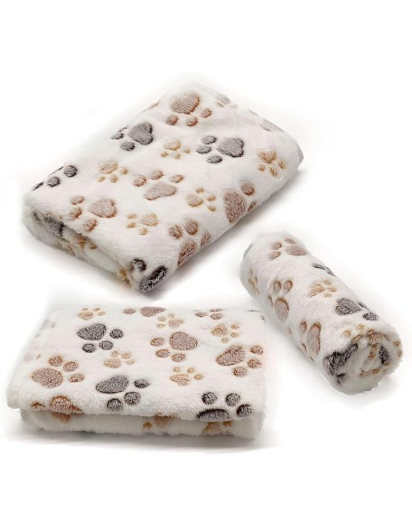 1 Pack 3 Puppy Dog Blankets Super Soft Warm Sleep Mat Fluffy Premium Fleece Pet Blanket Flannel Throw for Dog Puppy Cat - White Paw Print Large(40"x30")