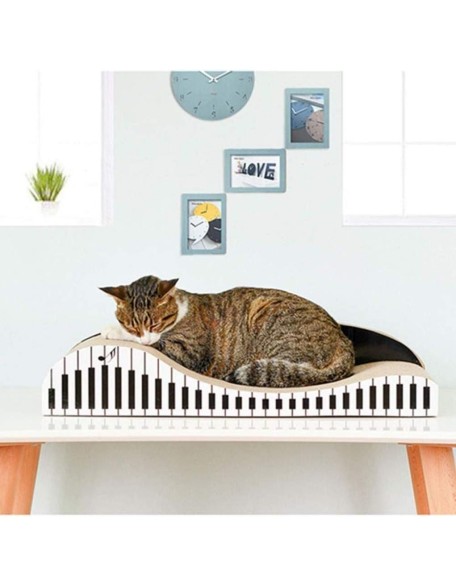Wave Backrest Shaped Cat Scratcher Pads with Piano Pattern Durable Corrugated Cardboard Scratching Boards, Black