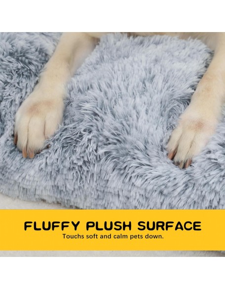 Large Dog Bed Crate Pad Mat for Dog Cages Fluffy Washable Dog Bed for Large Medium Size Dog Soft Kennel Pad Anti-Slip Pet Bed,35" x 23",Grey