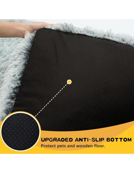 Large Dog Bed Crate Pad Mat for Dog Cages Fluffy Washable Dog Bed for Large Medium Size Dog Soft Kennel Pad Anti-Slip Pet Bed,35" x 23",Grey