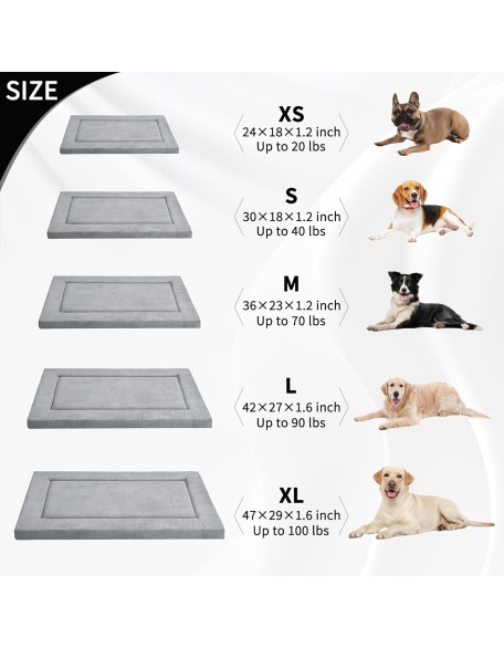Dog Bed for Crate, High Resilience Foam Dog Crate Mat Kennel Pad with Soft Wavy Plush, Comfortable Anti-Slip Washable Large Dog Bed for Large Medium Small Dogs & Cats, Grey