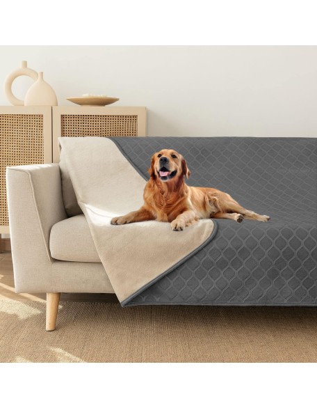 Waterproof Dog Blanket Bed Cover Dog Crystal Velvet Moroccan Fuzzy Cozy Plush Pet Blanket Throw Blanket for Couch Sofa(82 * 102 inch, Dark grey+Beige)