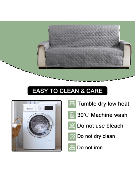 Waterproof Couch Cover 4 Seater Washable Reversible Quilted 88" Seat Width Sofa Slipcover Furniture Protector with Durable Elastic Straps for Kids Dogs Pets Gray/Light Gray