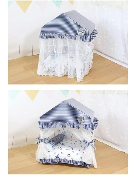Cat Bed Princess Bed, Puppy Sofa Bed, Dog Bed, Dog Off The Ground, Pets, Warm in Winter, Star Light, Cat Litter, Kennel Removable and Washable (Color : Blue, Size : S)