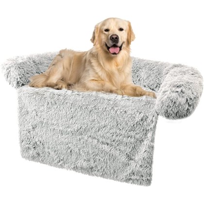 Calming Dog Bed,Pet Couch Protector with Soft Neck Bolster,Plush Dog Sofa Mat for Furniture Protector with Removable Washable Cover