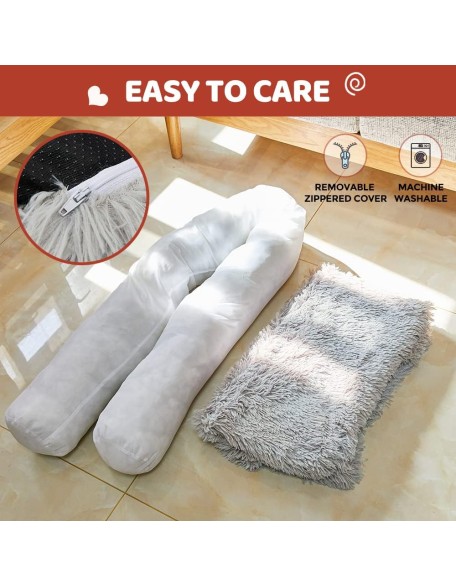 Calming Dog Bed,Pet Couch Protector with Soft Neck Bolster,Plush Dog Sofa Mat for Furniture Protector with Removable Washable Cover