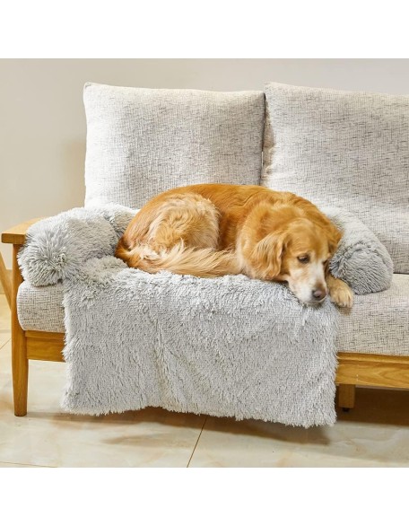 Calming Dog Bed,Pet Couch Protector with Soft Neck Bolster,Plush Dog Sofa Mat for Furniture Protector with Removable Washable Cover