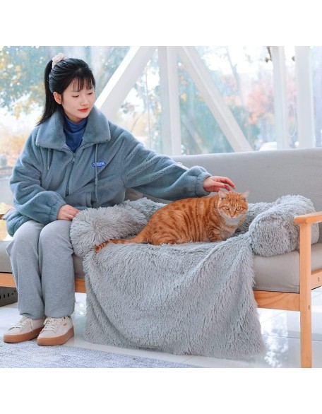 Calming Dog Bed,Pet Couch Protector with Soft Neck Bolster,Plush Dog Sofa Mat for Furniture Protector with Removable Washable Cover