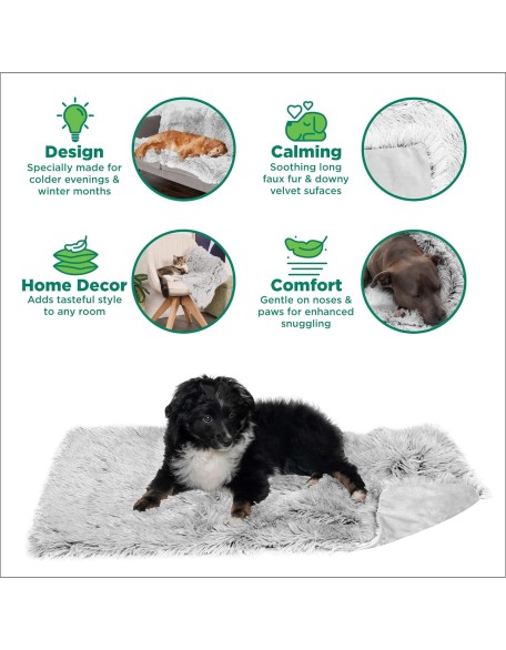 Waterproof Throw Blanket for Dogs & Indoor Cats, Washable - Shaggy Plush Calming Long Faux Fur & Velvet Dog Blanket - Mist Gray, Extra Large/XL