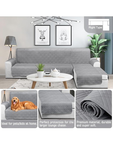 100% Waterproof Sectional Couch Covers L Shaped Sofa Covers Chaise Lounge Cover 3pcs Reversible Couch Covers for Sectional Sofa Pet Kids Furniture Protector with Elastic Straps(Small, Gray)