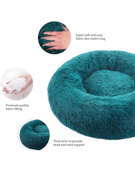 Cat Bed, Small Dog Bed, Round Donut Washable Plush Fluffy Faux Fur Soft Cushion Beds for Indoor Pets