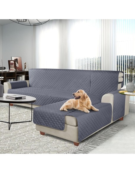 100% Waterproof Sectional Couch Covers, Reversible L Shaped Sofa Covers 3pcs Sofa Slipcovers for Sectional Chaise Slipcover for Pets Kids (Large, Dark Gray)