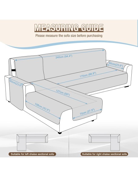100% Waterproof Sectional Couch Covers, Reversible L Shaped Sofa Covers 3pcs Sofa Slipcovers for Sectional Chaise Slipcover for Pets Kids (Large, Dark Gray)