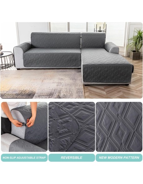 100% Waterproof Sectional Couch Covers for Dogs Reversible Couch Covers for Sectional Sofa L Shaped Sofa Slipcover Furniture Protectors Cover for Pets, Kids (Dark Gray, Large)