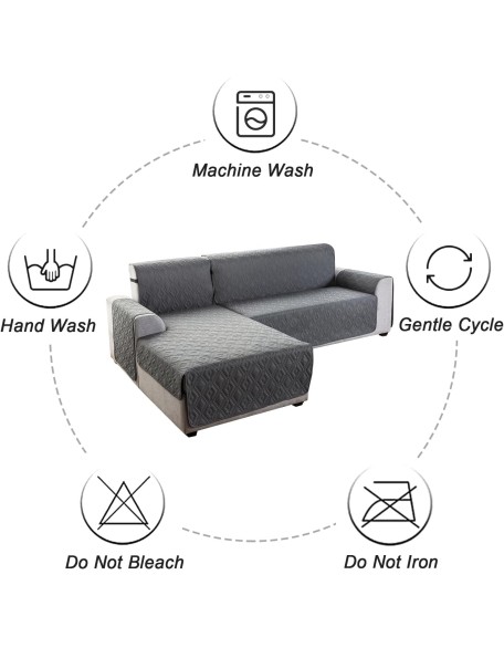 100% Waterproof Sectional Couch Covers for Dogs Reversible Couch Covers for Sectional Sofa L Shaped Sofa Slipcover Furniture Protectors Cover for Pets, Kids (Dark Gray, Large)