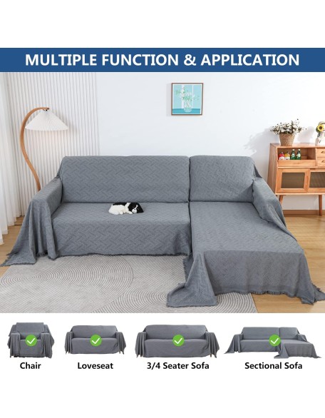 Sectional Couch Covers for Dogs,L Shape Sofa Cover Furniture Protector,Washable Sofa Slipcover for 3 Cushion Couch Living Room,Gray 90 x 133 inches (2 Pieces)