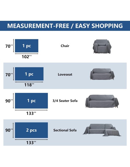 Sectional Couch Covers for Dogs,L Shape Sofa Cover Furniture Protector,Washable Sofa Slipcover for 3 Cushion Couch Living Room,Gray 90 x 133 inches (2 Pieces)