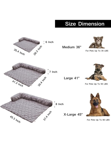 Sofsafe Calming Dog Bed Pet Couch Protector Cat Plush Mats with Removable Washable Cover,Furniture Sofa Cushion with Soft Neck Bolster (X-Large 45", Grey)