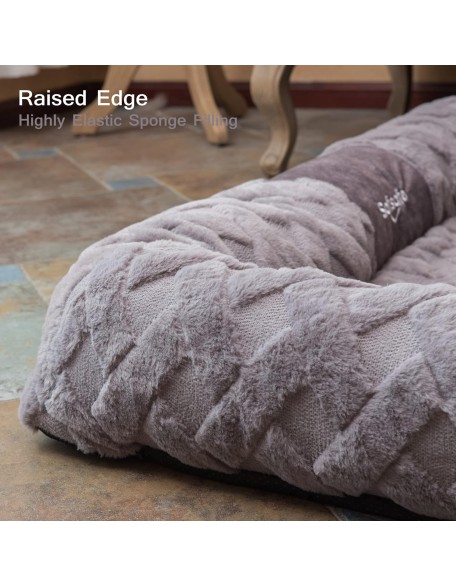 Sofsafe Calming Dog Bed Pet Couch Protector Cat Plush Mats with Removable Washable Cover,Furniture Sofa Cushion with Soft Neck Bolster (X-Large 45", Grey)