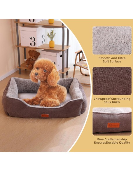 Dog Bed Medium Size Dog Sofa Bed with Reversible Cushion Washable Dog Bed with Removable Cover Large Dog Bed Calming Dog Bed Anti-Slip Bottom, 29.5"x 23.6", Brown