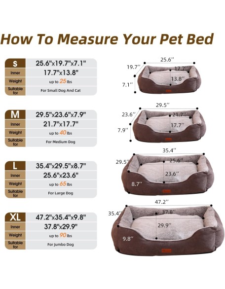 Dog Bed Medium Size Dog Sofa Bed with Reversible Cushion Washable Dog Bed with Removable Cover Large Dog Bed Calming Dog Bed Anti-Slip Bottom, 29.5"x 23.6", Brown