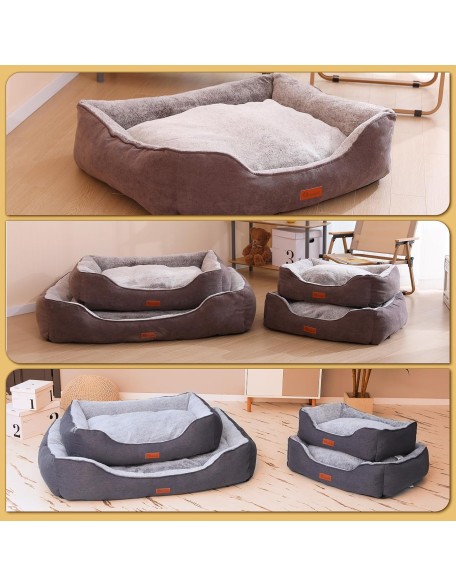 Dog Bed Medium Size Dog Sofa Bed with Reversible Cushion Washable Dog Bed with Removable Cover Large Dog Bed Calming Dog Bed Anti-Slip Bottom, 29.5"x 23.6", Brown