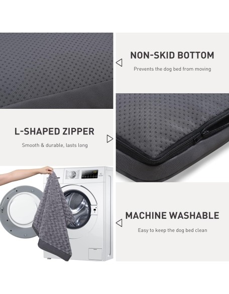 Dog Crate Bed Waterproof Dog Beds for Medium Dogs Rose Velvet Soft Fluffy Washable Dog Bed with Removable Cover & Anti-Slip Bottom, 35 x 22 Inch, Gray