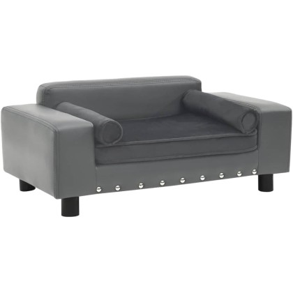 Dog Sofa Gray 31.9"x16.9"x12.2" Plush and Faux Leather