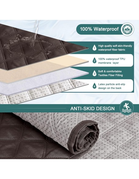 Waterproof Recliner Loveseat Cover with Console Non-Slip Couch Covers for Reclining Couches Pet Cover for Double Recliner Sofa Cover with Elastic Straps for Kid Dogs Pets (Chocolate, 2 Seater)