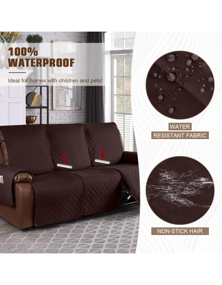 Waterproof Recliner Sofa Cover, Non-Slip Reclining Couch Covers for 3 Seat, Recliner Couch Cover Furniture Protector with Elastic Straps for Pets, Kids, Coffee