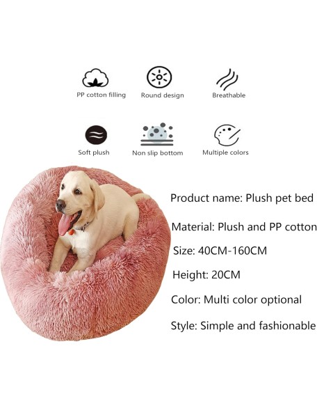 Non-Slip Dog or Cat Beds Multiple Sizes, Calming Pet Beds for Indoor Cat Kennel Bed Pet Sofa, Round Cushion Cuddler Puppy Sofa, Machine Washable,160cm/63in,White