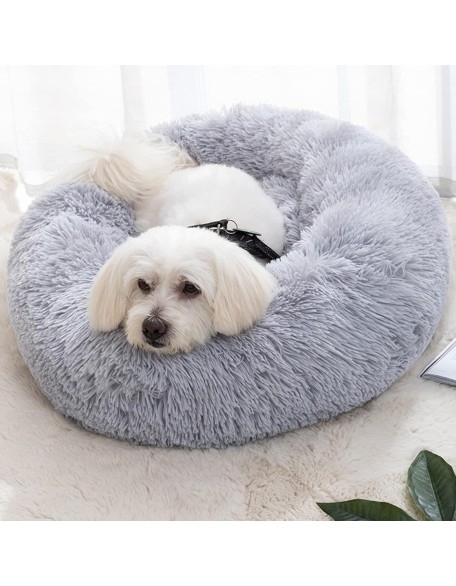 Non-Slip Dog or Cat Beds Multiple Sizes, Calming Pet Beds for Indoor Cat Kennel Bed Pet Sofa, Round Cushion Cuddler Puppy Sofa, Machine Washable,160cm/63in,White