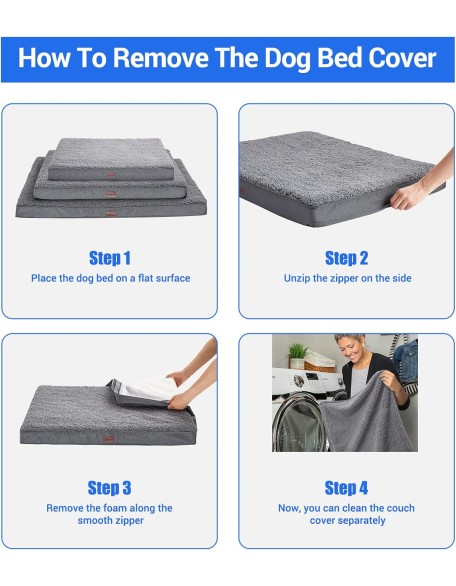 Orthopedic Dog Beds for Large Dogs,Dog Bed with Plush Egg Foam Support and Non-Slip Bottom, Waterproof and Machine Washable Removable Pet Bed Cover