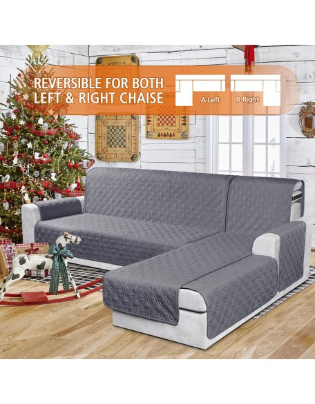 Sectional Couch Covers 100% Waterproof L Shaped Sofa Slipcover 3pcs Reversible Chaise Lounge Cover for Sectional Sofa Furniture Protector Cover for Pets Dog Cat(Small, Dark Gray)