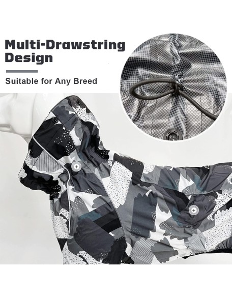 Dog Raincoat, Adjustable Pet Waterproof Poncho with Reflective Strap & Harness Hole, Exclusive Brush Camo Puppy Rain Jacket for Small, Medium & Large Dogs (5X-Large)