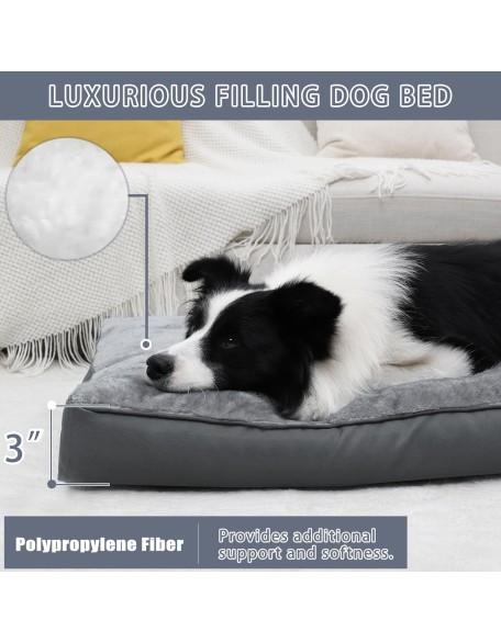 Dog Crate Bed Waterproof Deluxe Plush Dog Beds with Removable Washable Cover Anti-Slip Bottom Pet Sleeping Mattress for Large, Medium, Jumbo, Small Dogs, 35 x 22 inch, Gray