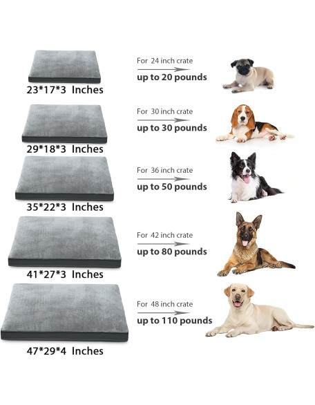 Dog Crate Bed Waterproof Deluxe Plush Dog Beds with Removable Washable Cover Anti-Slip Bottom Pet Sleeping Mattress for Large, Medium, Jumbo, Small Dogs, 35 x 22 inch, Gray