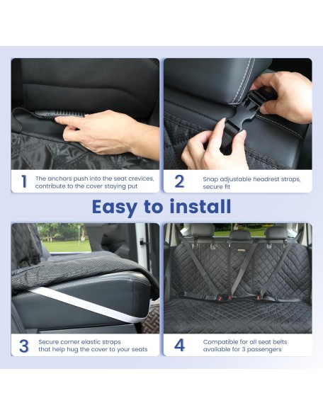 Back Seat Cover 60/40 Split Bench for Cars,Trucks,SUVs - Waterproof Easy Cleanup Car Seat Protector Great for Messy Kids and Drooling Pet Dogs(Black)