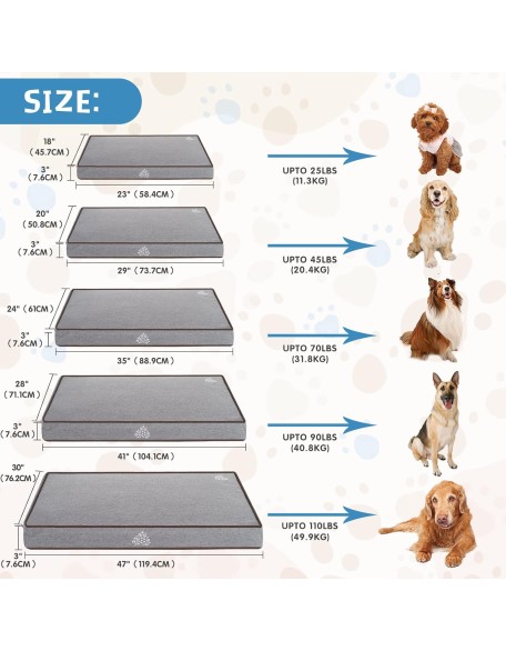Dog Bed Soft Crate Pad Mat Reversible Cool & Warm, Washable Comfy Kennel Pad with Orthopedic Egg-Crate Foam for Small Medium Large Dogs, Water-Resistant Pet Bed, Gray/Dark Blue