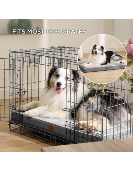 Memory Foam Dog Bed for Large Dogs - Orthopedic Waterproof Dog Bed for Crate with Removable Washable Cover and Nonskid Bottom - Plush Flannel Fleece Top Pet Bed, Light Grey