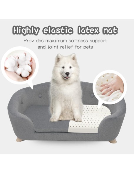 Large Cat Sofa, 35" Wide Dog Couch for Large and Medium Cats Dogs, Low Back Pet Sofa with Washable Cushion, Luxury Velvet Lounging Bed with Anti-Slip Bottom(Grey)