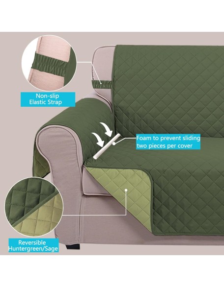 4 Seater Sofa Cover 91 Inch Large Couch Covers for 4 Cushion Couch with Elastic Straps Water Resistant Furniture Protector Cover for Pets Cat (Sofa XX-Large, Huntergreen/Sage)